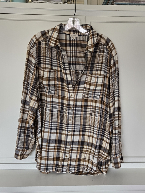 Pilcro Tops - Pilcro Black, Brown & Cream Plaid Shirt